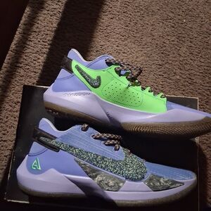 The Greek Freak 4's Nike Vibrant Purple and Green Sneakers